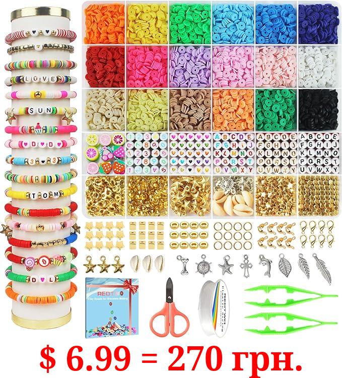 Redtwo 5100 Clay Beads Bracelet Making Kit, Flat Preppy Beads for Friendship Jewelry Making,Polymer Heishi Beads with Charms Gifts for Teen Girls Crafts for Girls Ages 8-12