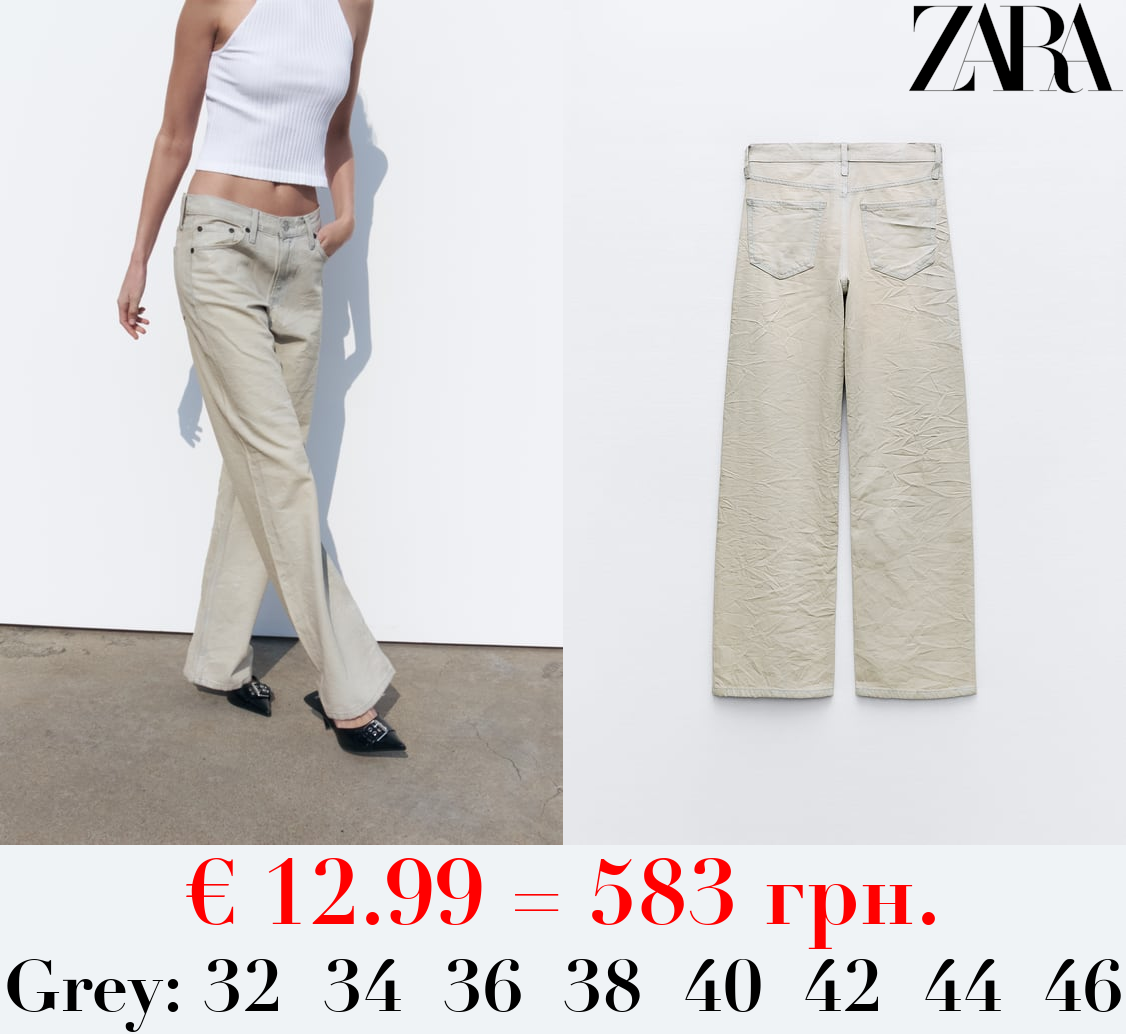 TRF CREASED-EFFECT COATED MID-RISE JEANS