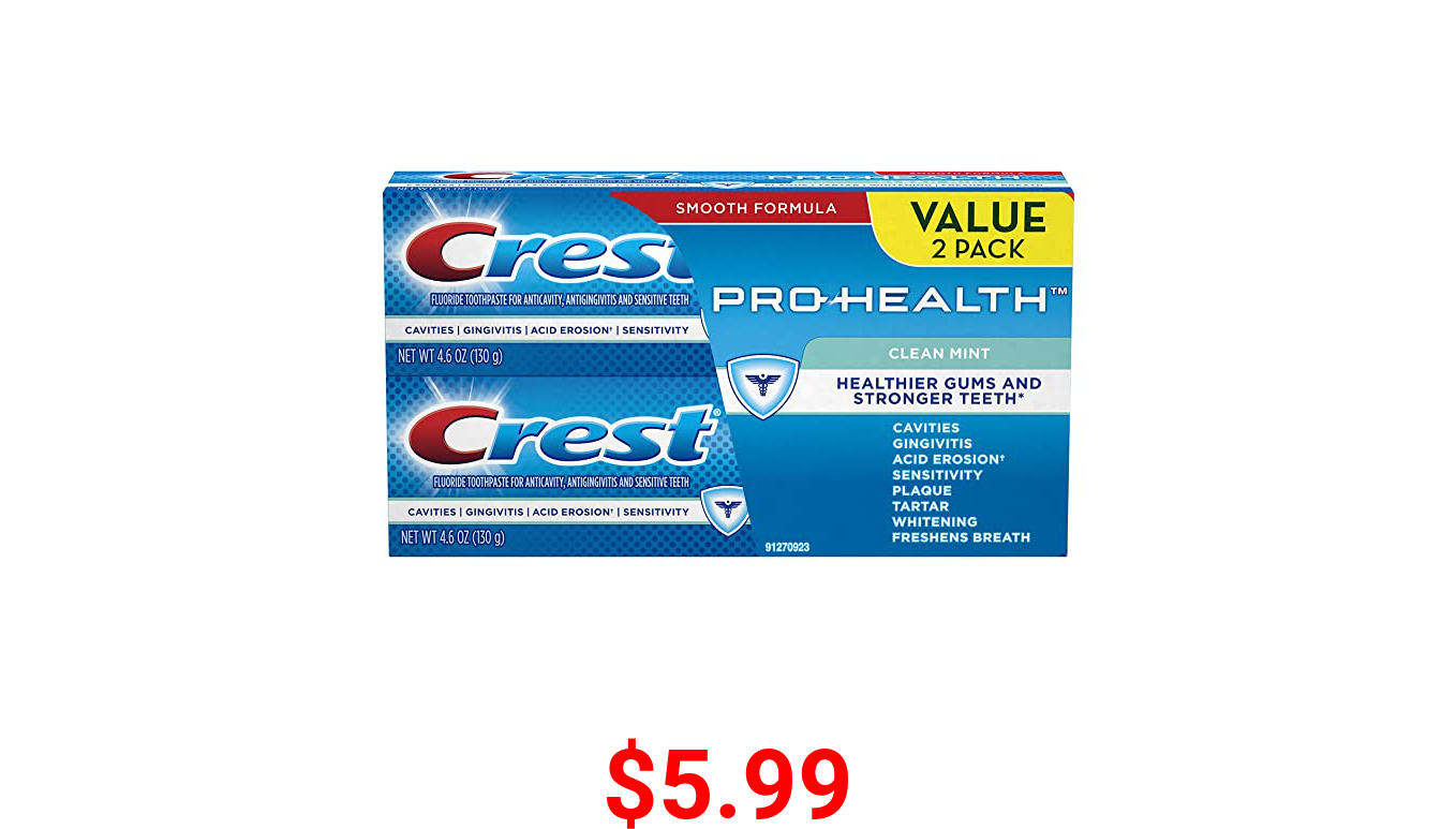 Crest Pro-Health Clean Mint Toothpaste, 4.6oz, Twin Pack (Packaging May Vary)