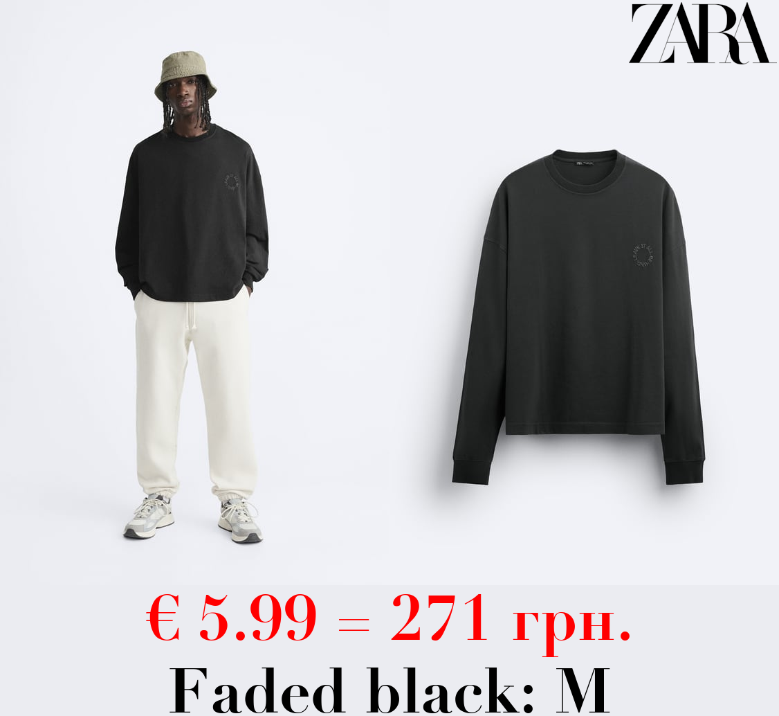 T-SHIRT WITH EMBROIDERED SLOGAN