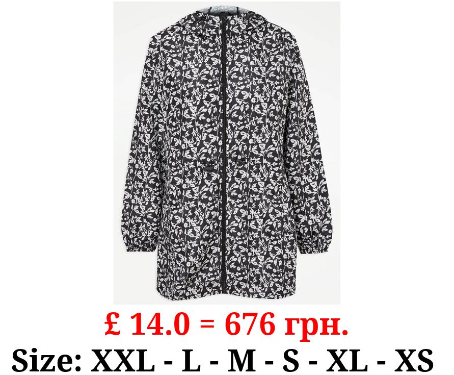 Black Floral Pac A Mac Coat