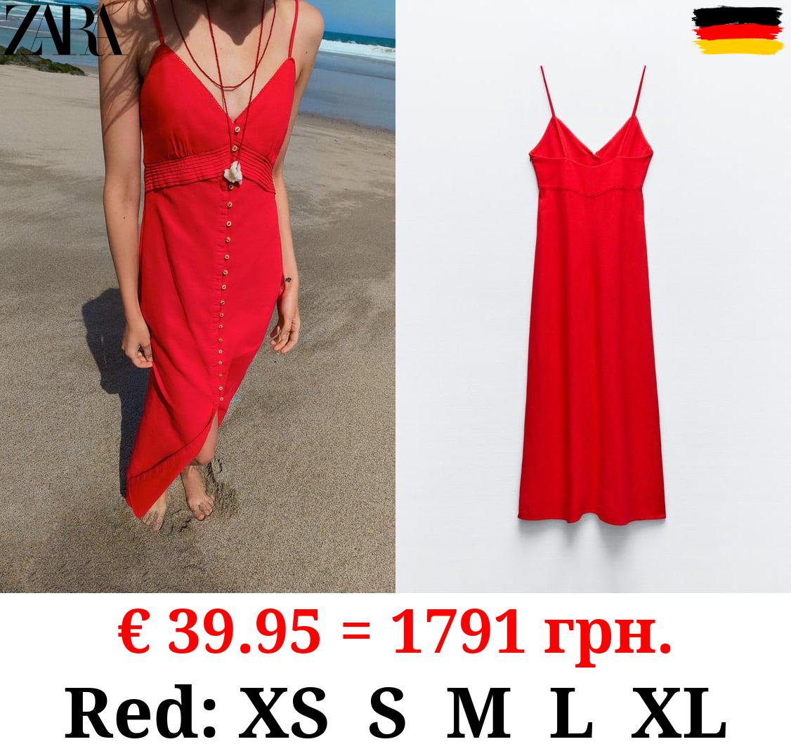 LINEN BLEND STRAPPY MIDI DRESS