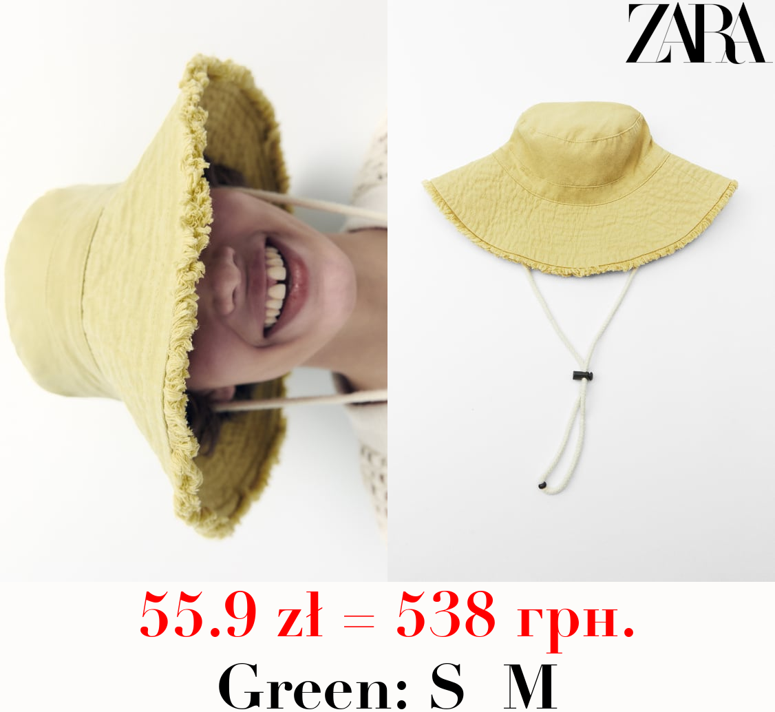 FRAYED BUCKET HAT WITH DRAWSTRING