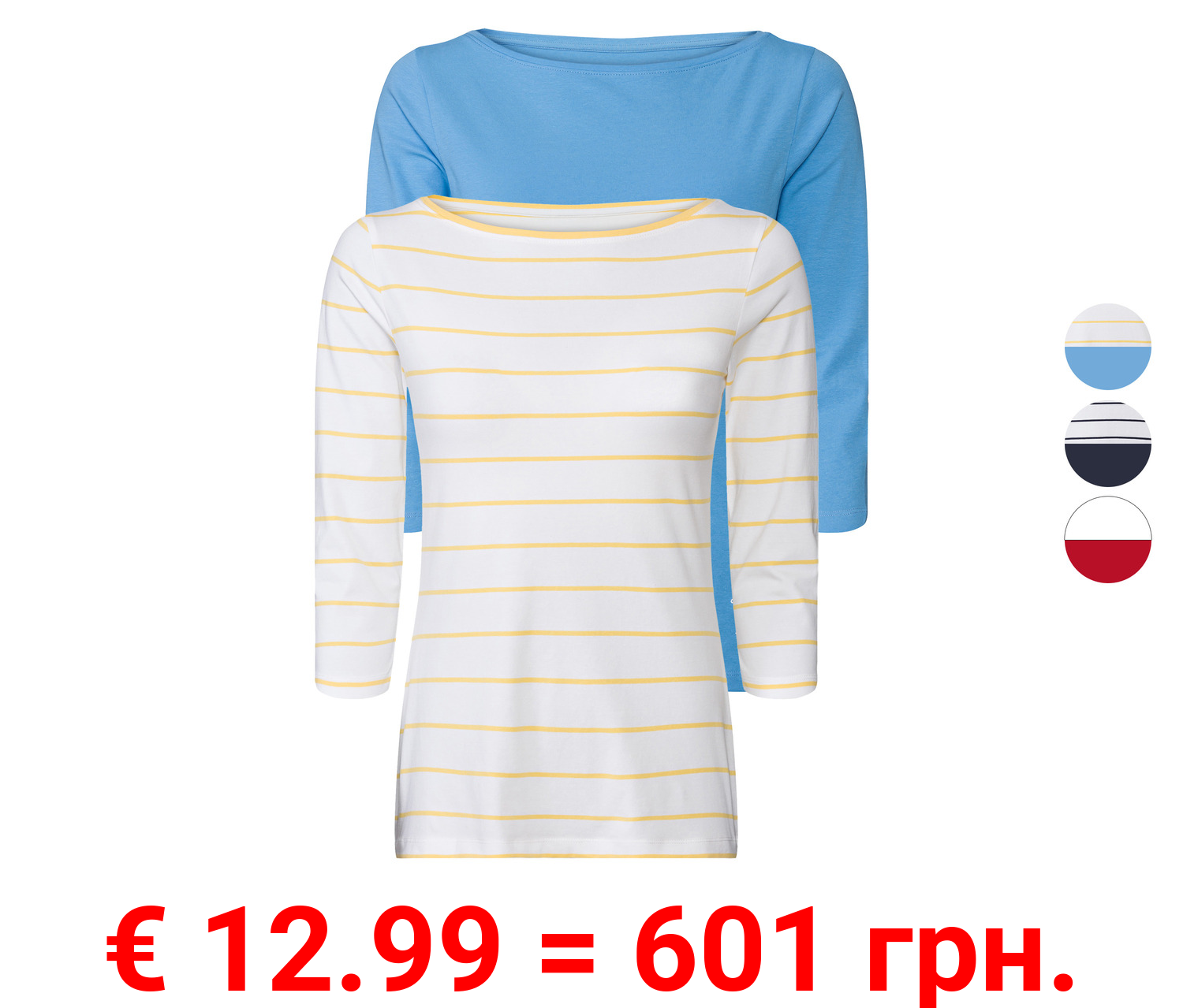 esmara® Damen Langarmshirts, 2 Stück, Ärmel in 3/4-Länge
