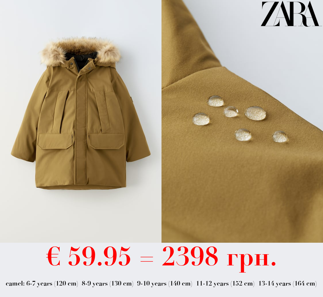 DOWN AND FEATHER PARKA WITH DETACHABLE FAUX FUR-LINED HOOD