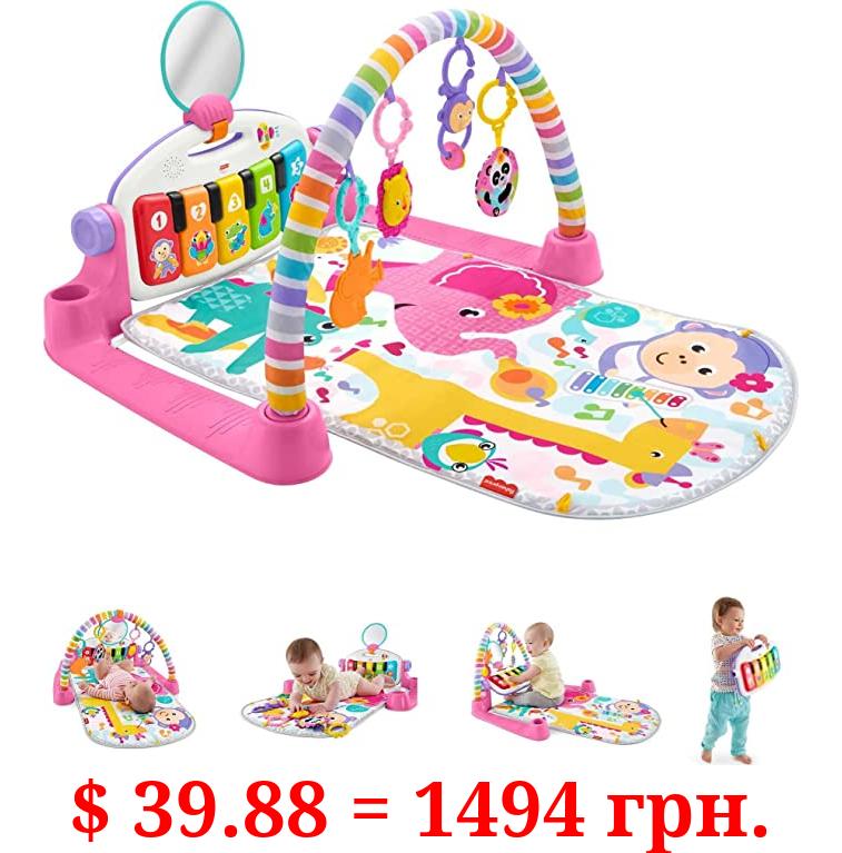 Fisher-Price Deluxe Kick & Play Piano Gym, Pink, Baby Activity Playmat With-Toy Piano, Lights, Music And Smart Stages Learning Content