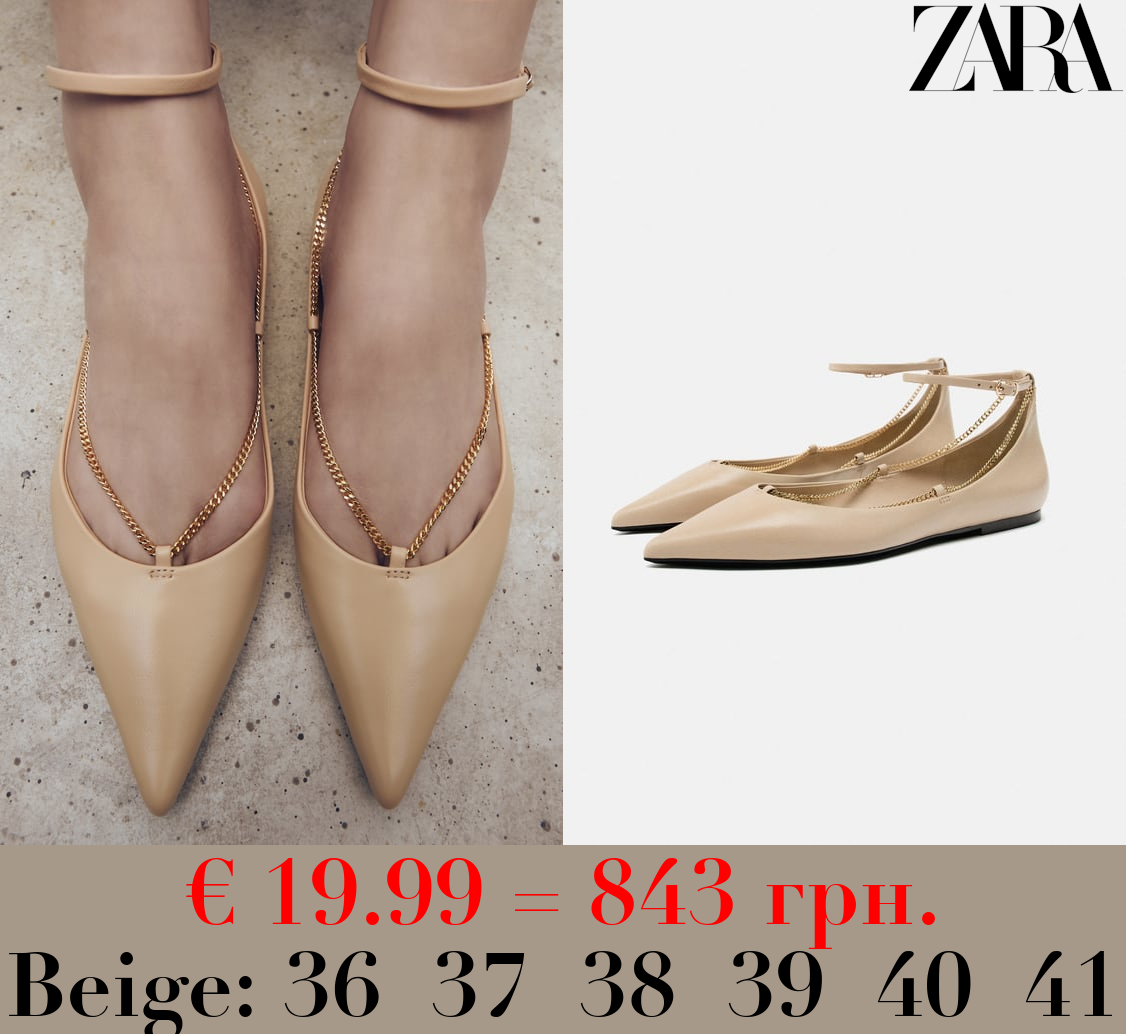 LEATHER BALLET FLATS WITH CHAIN