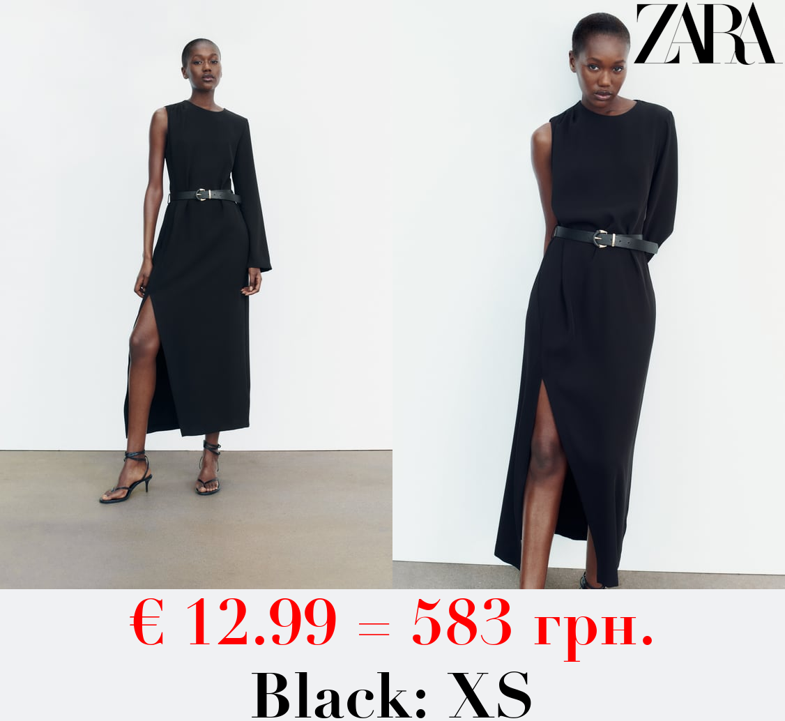 ASYMMETRIC CREPE MIDI DRESS