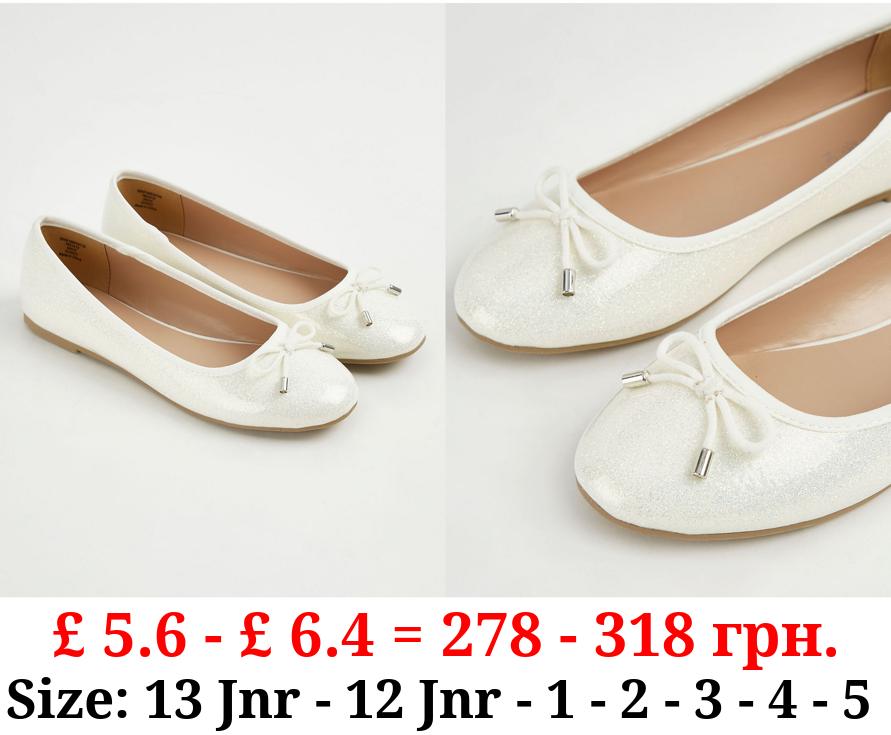 White Glitter Bow Ballet Shoes