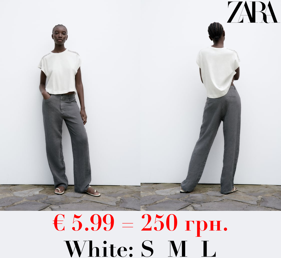 CONTRAST EMBELLISHED TRIM T-SHIRT