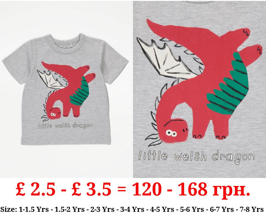 Grey Marl Little Welsh Dragon T-Shirt
