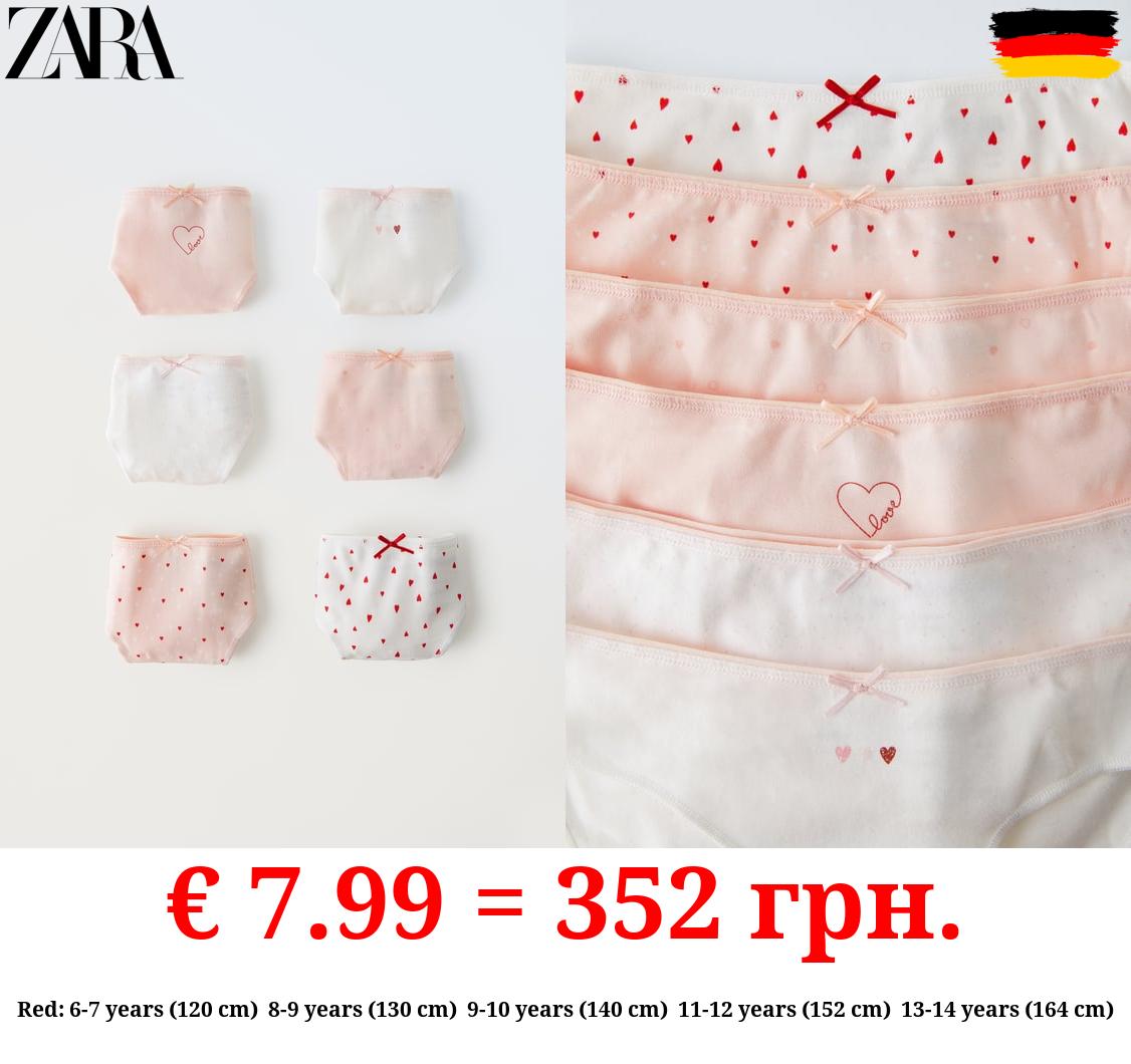 6-14 YEARS/ PACK OF SIX HEART BRIEFS