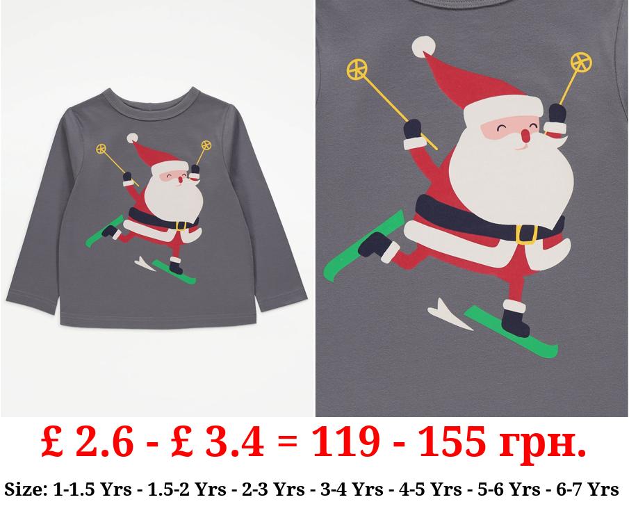 Grey Santa Claus Graphic Long Sleeve Top