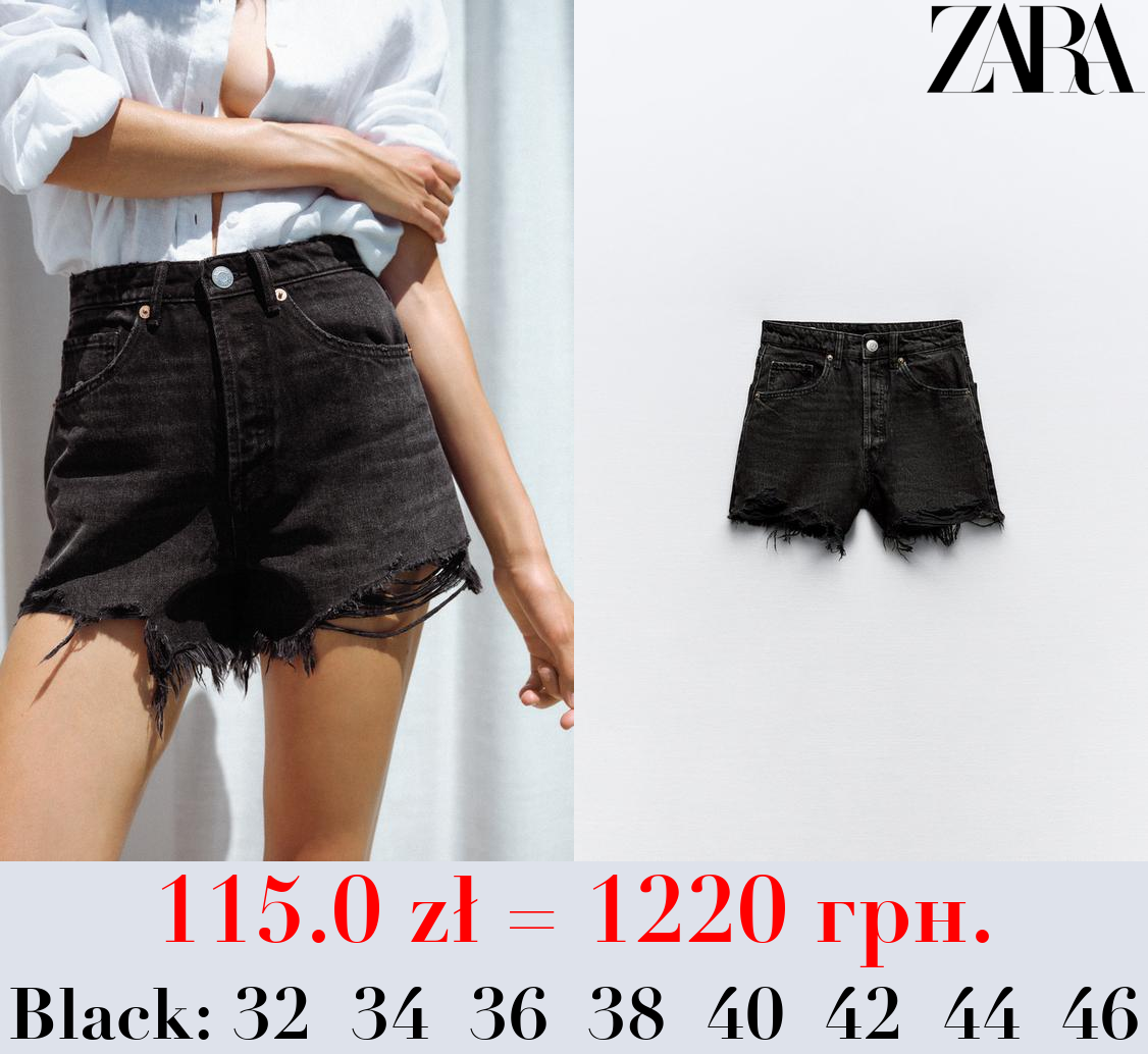 TRF HIGH-WAIST DENIM RIPPED SHORTS