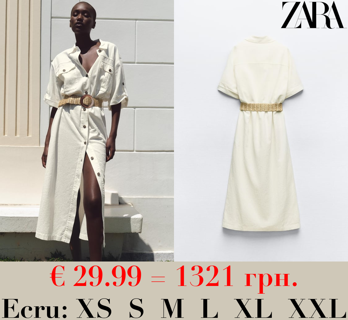 BELTED MIDI SHIRT DRESS