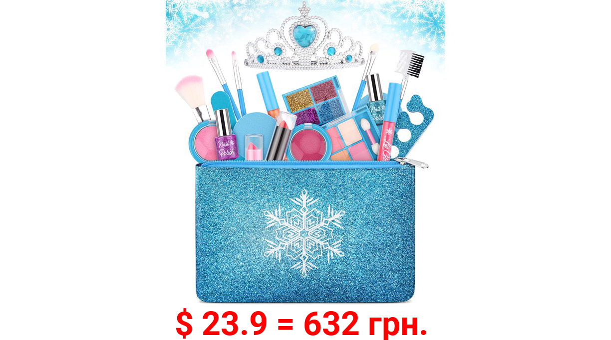 Kids Makeup Kit for Girls, Washable Real Makeup Set for Little Girls, Princess Frozen Toys for Girls Toys for 4 5 6 7 8 9 Year Old, Kids Play Makeup Starter Kit Cosmetic Beauty Set Frozen Makeup Set