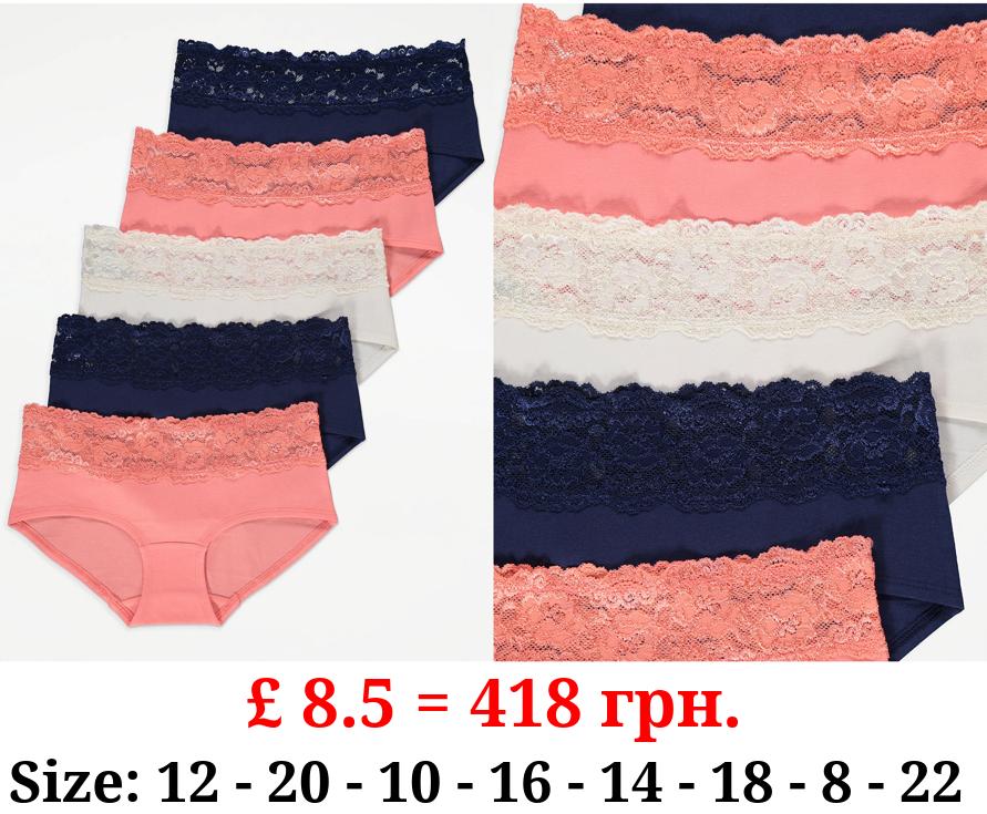 Lace Top Short Knickers 5 Pack