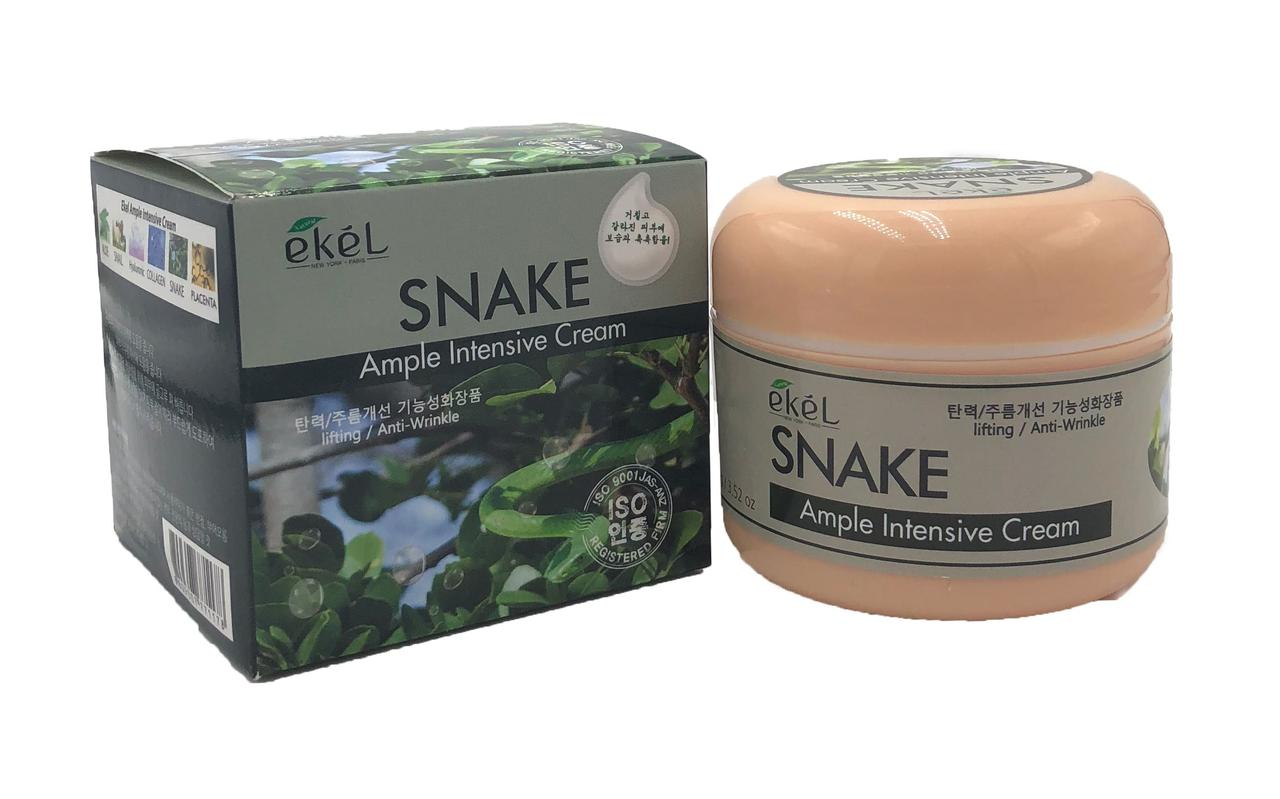 Змеиные крема отзывы. Ekel ample Intensive Cream Snake крем для лица с пептидом змеиного яда. Крем для лица со змеиным ядом ample Intensive Cream Snake 100 мл.. Корейский крем для лица со змеей. Ekel крем для лица ампульный с пептидами змеи.