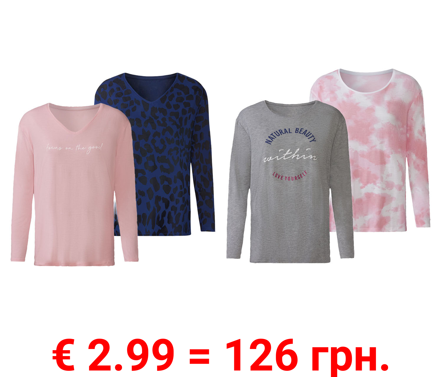 esmara® Damen Langarmshirts, 2 Stück, leger geschnitten