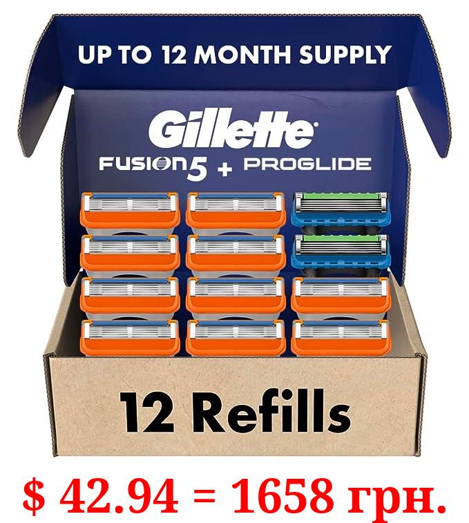 Gillette Mens Razor Blade Refills, 10 Fusion5 Cartridges, 2 ProGlide Cartridges, Lubrastrip for a More Comfortable Shave 12 Count(Pack of 1)
