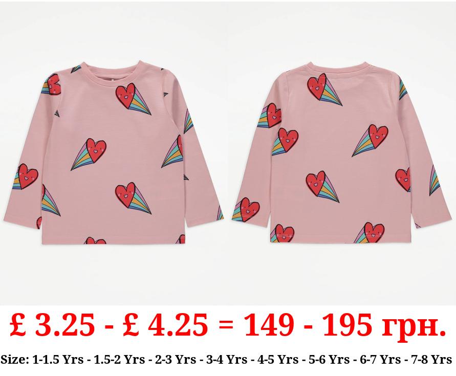 Pink Happy Hearts Graphic Long Sleeve Top