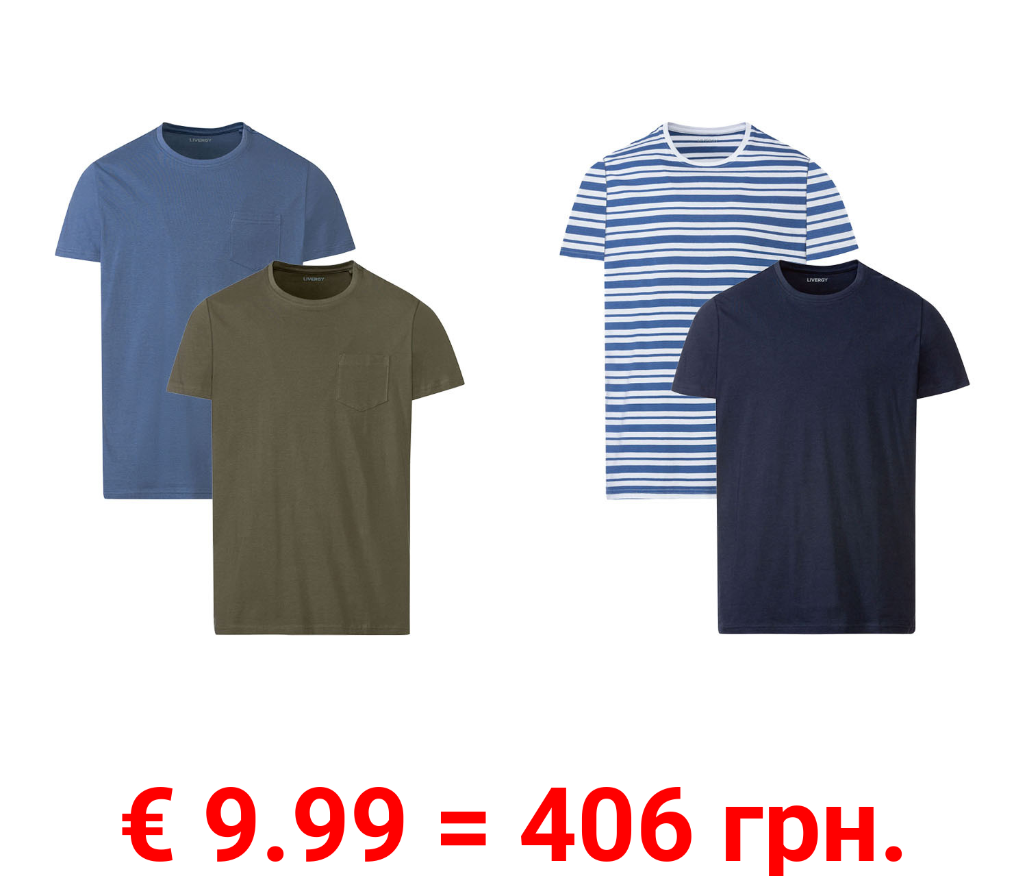 LIVERGY Herren T-Shirt, 2 Stück, körpernah geschnitten