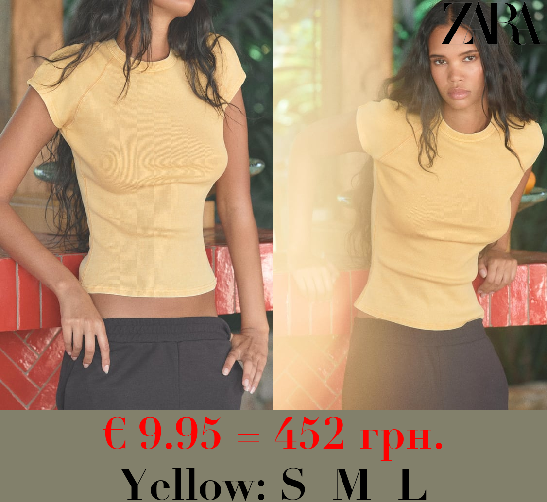 FADED-EFFECT RIB T-SHIRT