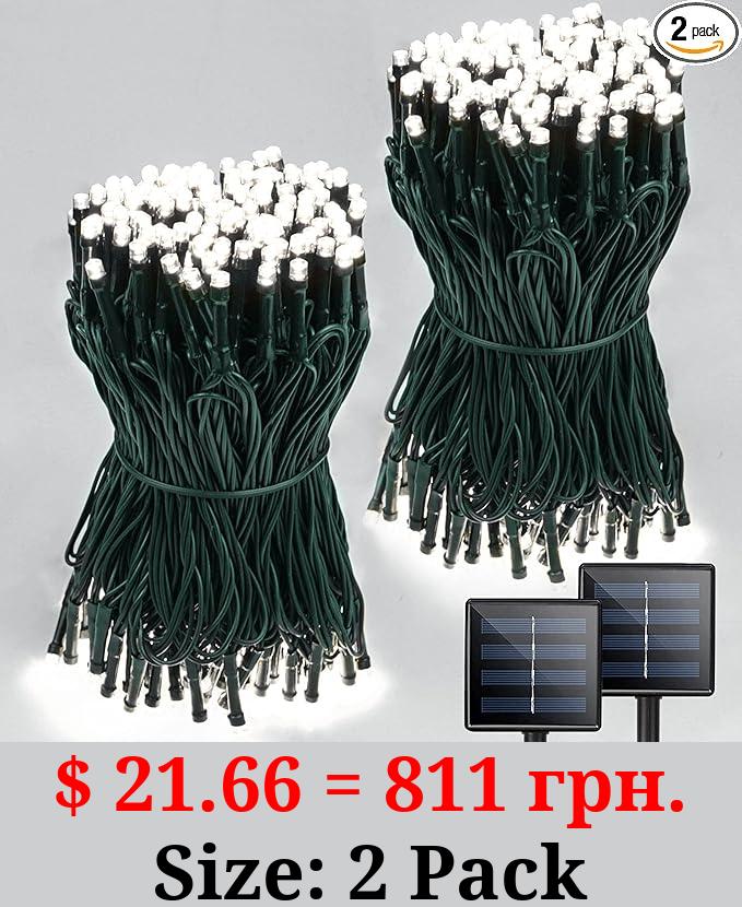 Super-Long 2-Pack 170FT White Solar Christmas Lights, 480 LED Extra-Bright Solar String Lights Outdoor, Waterproof Green Wire 8 Modes Solar Lights for Outside Christmas Decorations Yard (Cool White)