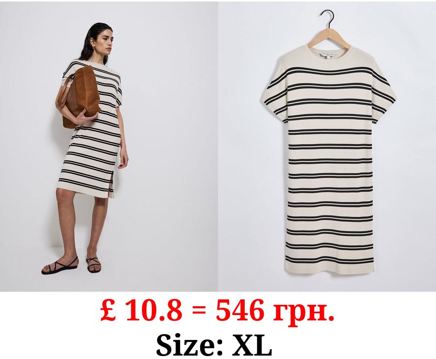 Studio Edit Cream Knitted Striped Midi Dress