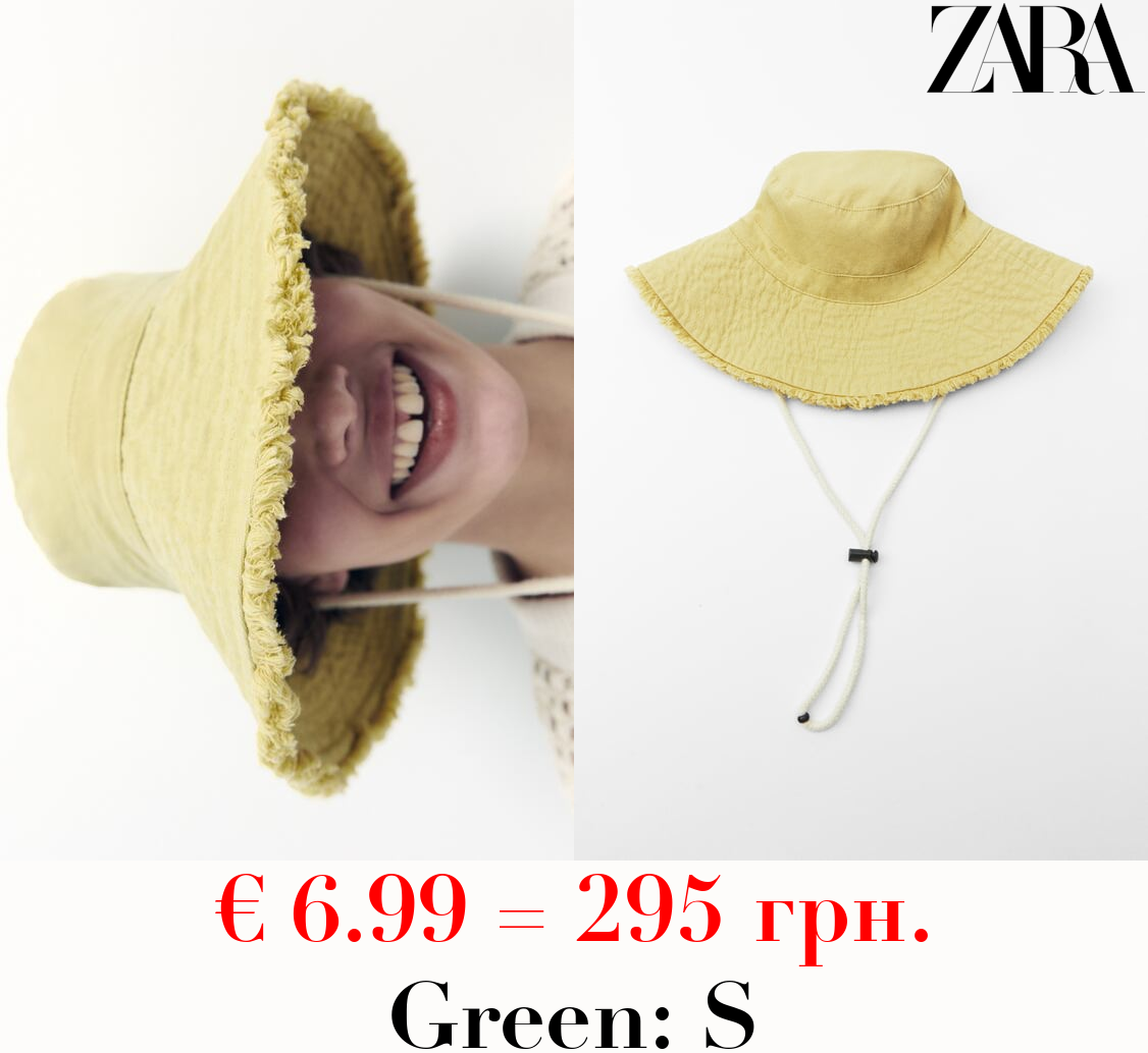 FRAYED BUCKET HAT WITH DRAWSTRING