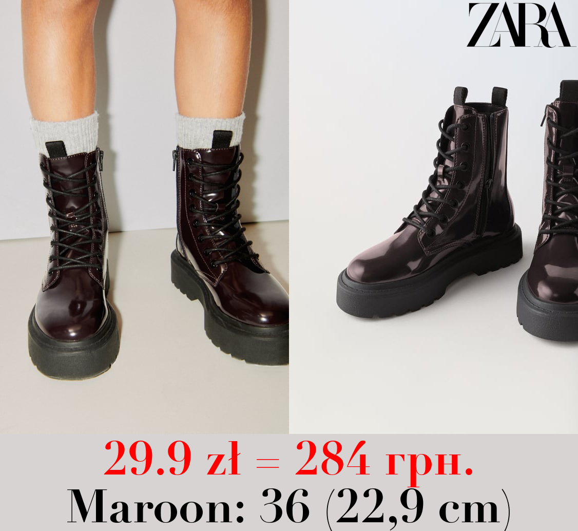 FAUX PATENT ANKLE BOOTS