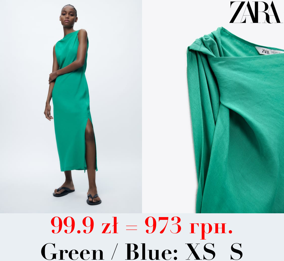 GATHERED LINEN BLEND DRESS