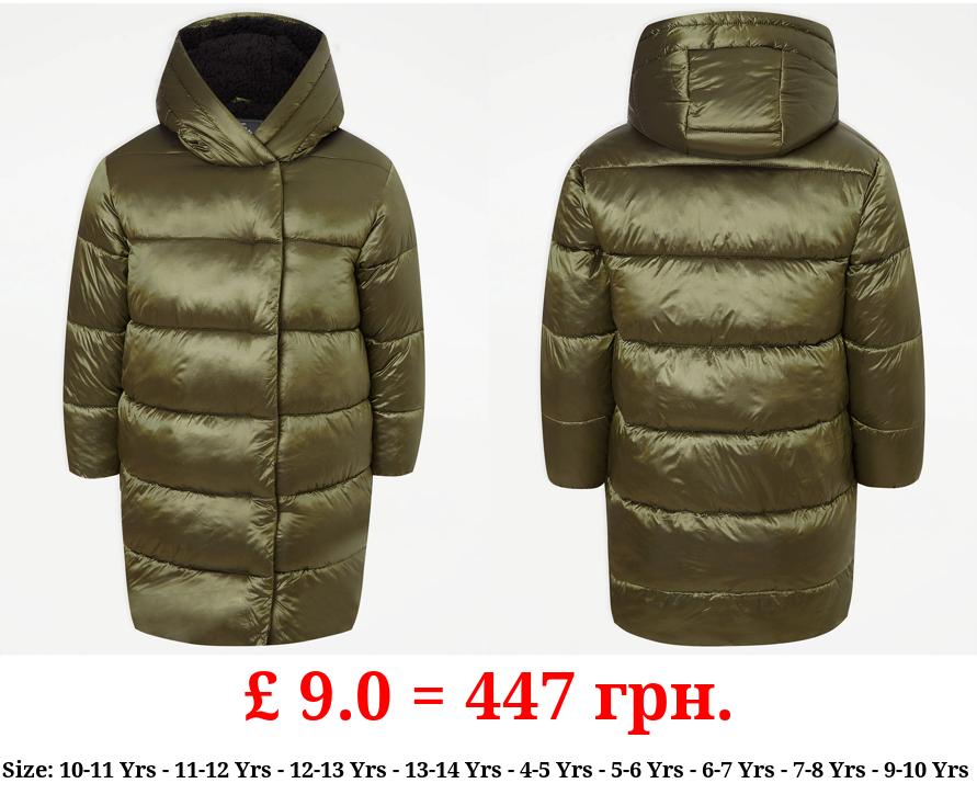 Green Shiny Longline Padded Coat