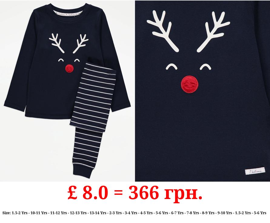Navy Reindeer Matching Kids Family Christmas Pyjamas