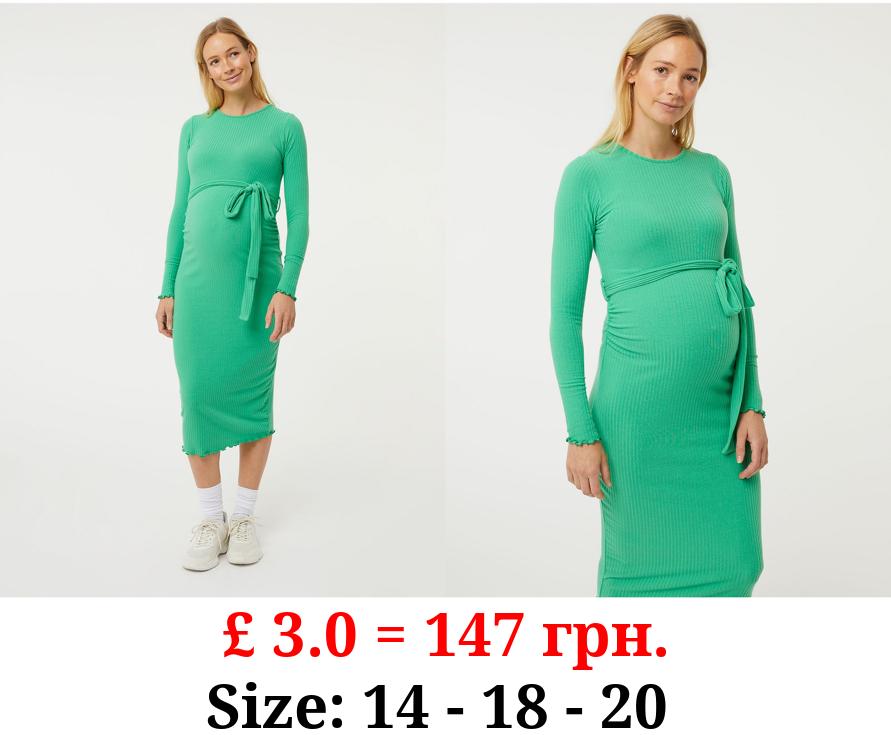 Maternity Green Ribbed Midi Dress