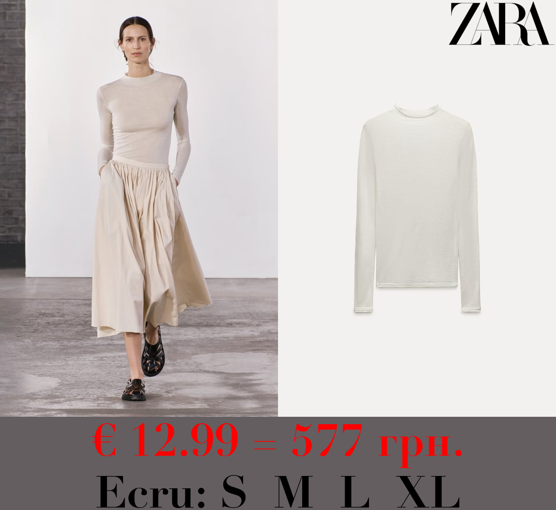 PLAIN SILK AND WOOL BLEND FINE KNIT TOP