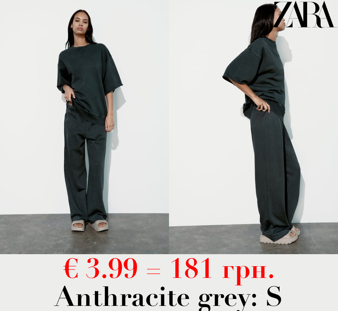 FADED-EFFECT SHORT SLEEVE PLUSH SWEATSHIRT