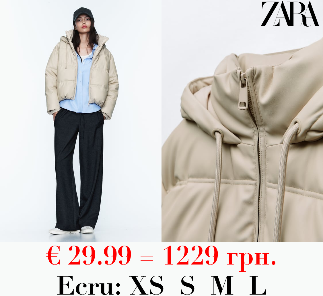 WIND PROTECTION FAUX LEATHER CROPPED PUFFER ANORAK