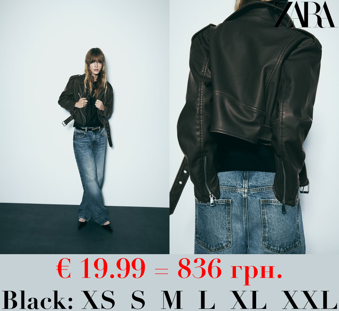 WORN EFFECT CROPPED LEATHER EFFECT BIKER JACKET