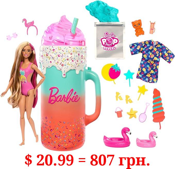 Barbie Pop Reveal Doll & Accessories, Rise & Surprise Fruit Series Gift Set with Scented Doll, Squishy Scented Pet, Color Change, Moldable Sand & More, 15+ Surprises