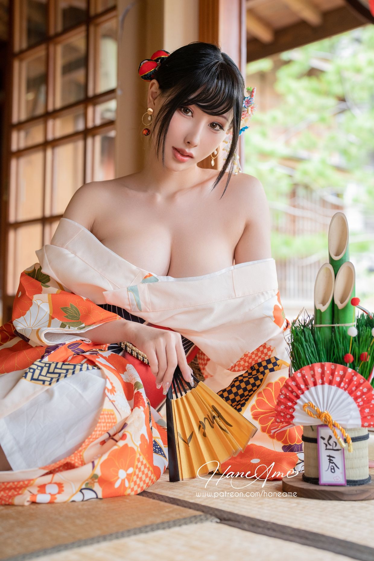 HaneAme 雨波 — Flower Print Kimono Girl 19
