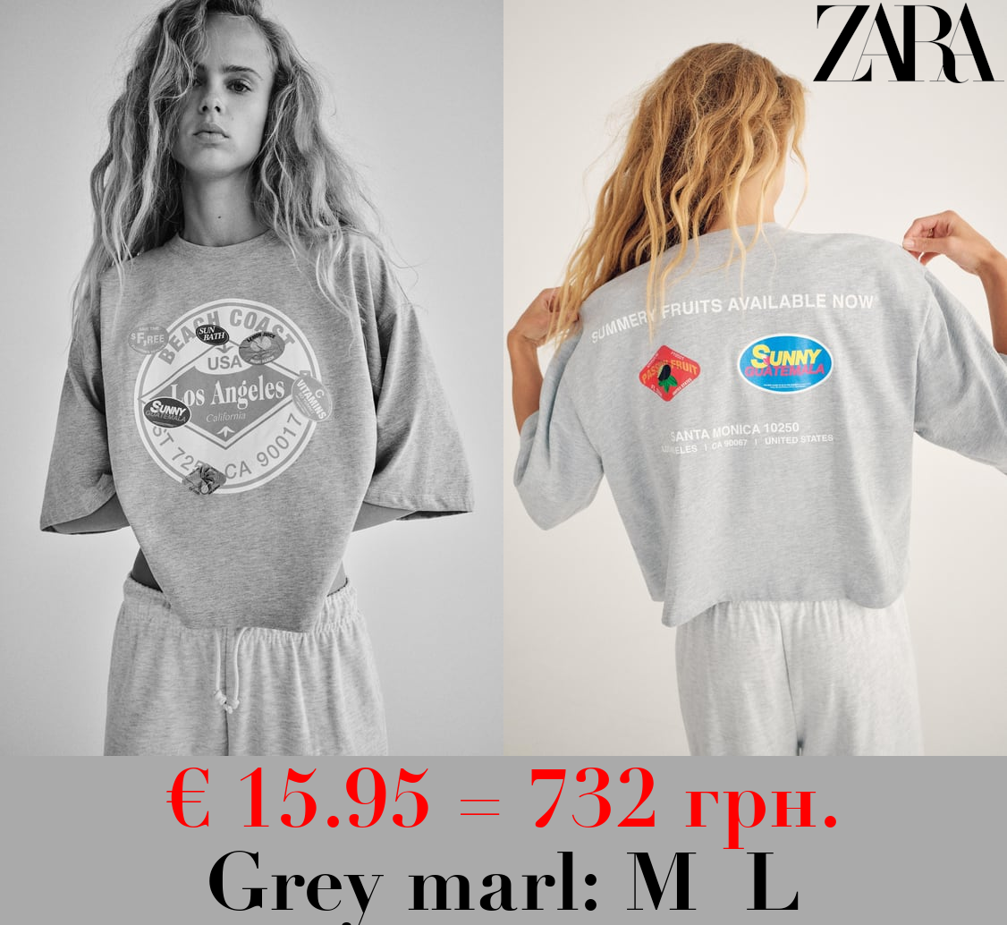 STICKERS PRINT T-SHIRT WITH SLOGAN