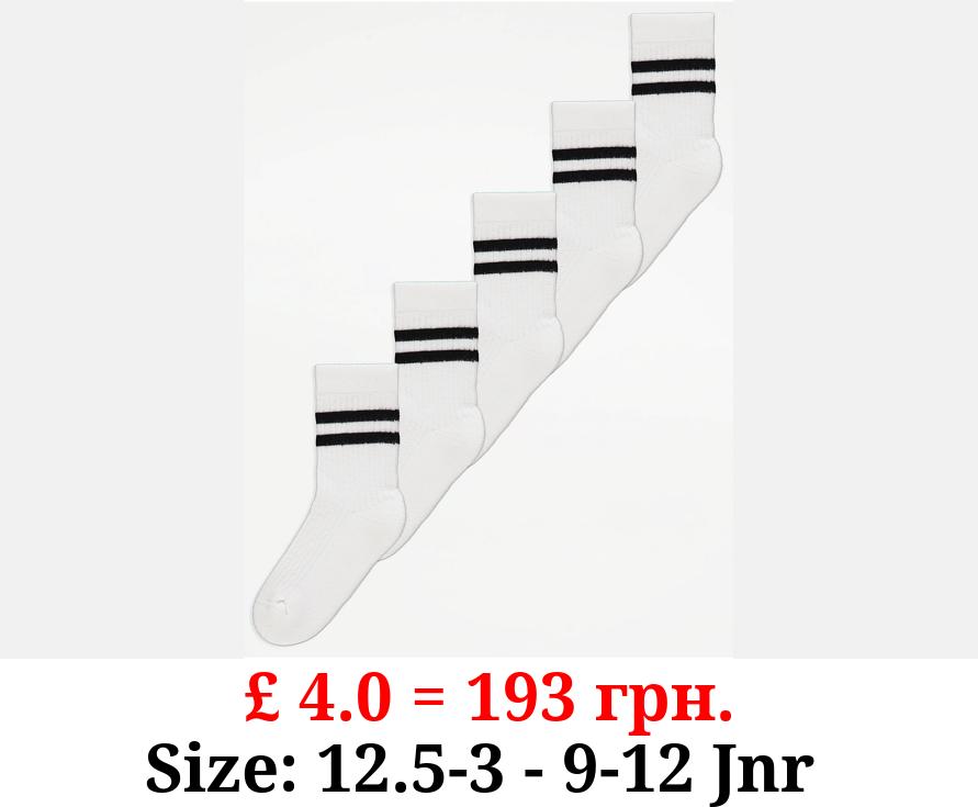 White Striped Cotton Rich Ankle Socks 5 Pack