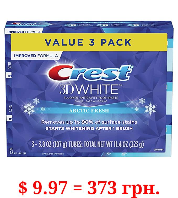 Crest 3D White Arctic Fresh Teeth Whitening Toothpaste, 3.8 oz, Pack of 3
