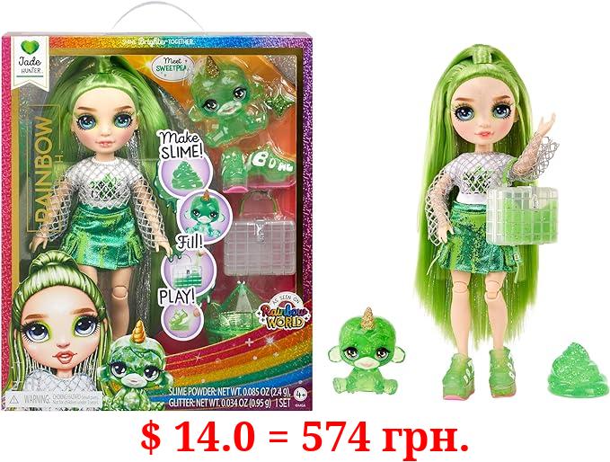 Rainbow High Jade, Green with Slime Kit & Pet, 11" Shimmer Posable Fashion Doll with DIY Sparkle Slime, Magical Yeti Pet. Fun Play Accessories, Great Toy Gift for Girls Kids Ages 4-12 Years