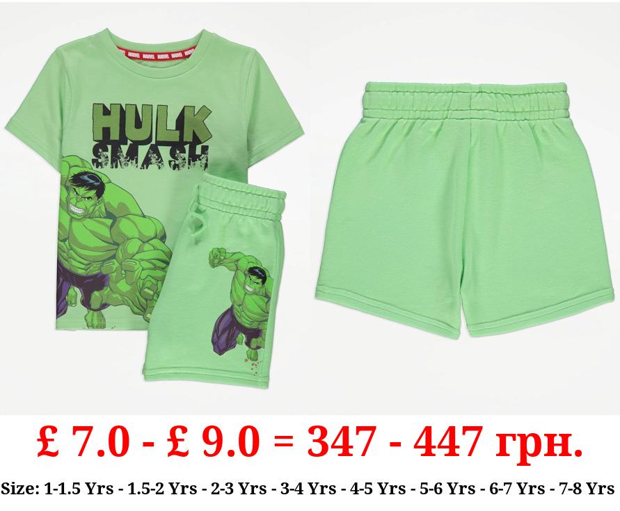Marvel Hulk Green Slogan T-Shirt and Shorts Outfit