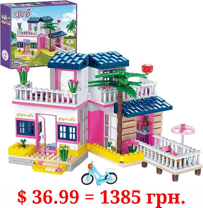 Dream Girls Beach House Building Sets Friends Seaside Villa 360 Pieces City Family Playset Boys Vacation Hut Model Building Kit STEM Toys Gift for Kids Aged 6-12