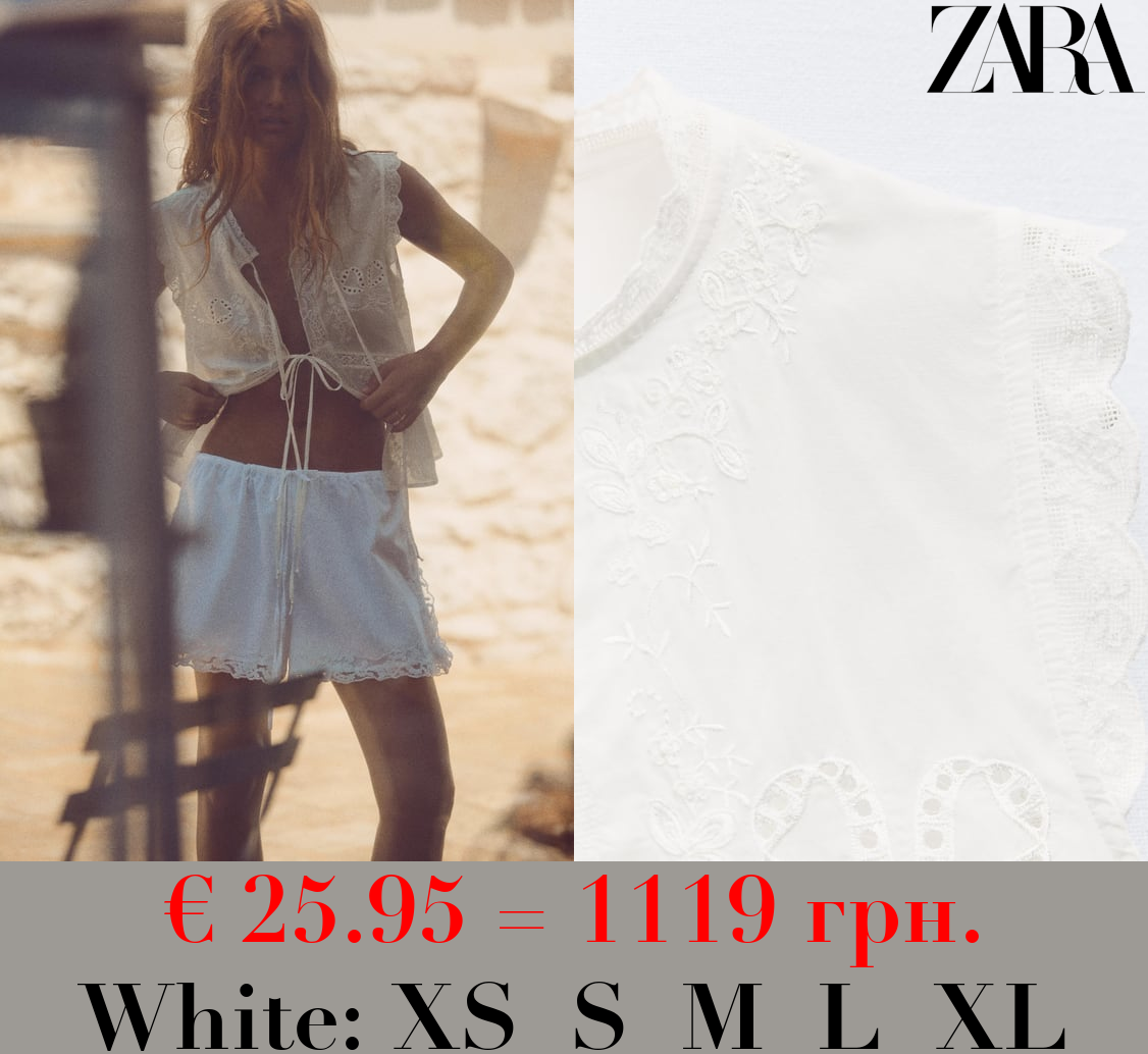 EMBROIDERED TOP WITH TIES