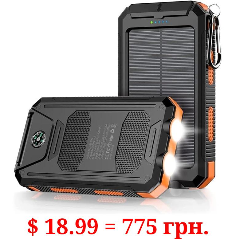 Power Bank,Solar Charger,36800mAh 5V3.1A QC 3.0 Dual 2 USB Port Built-in Powerful Flashlight IPX7 Waterproof Dustproof Shockproof(Deep Orange)