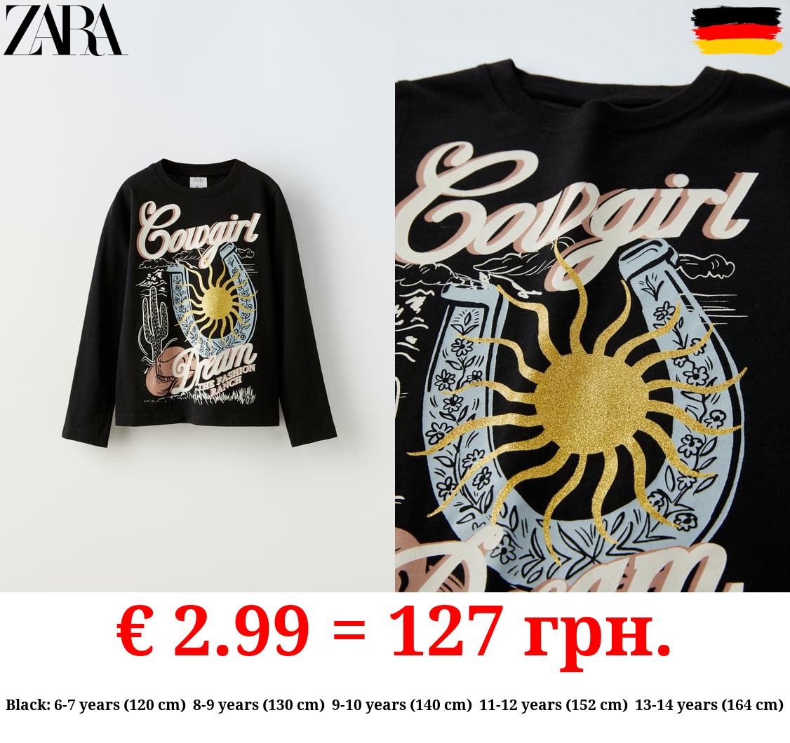 T-SHIRT WITH GLITTER PRINT